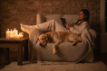 Load image into Gallery viewer, DOG SLEEPING CALMLY WITH OWNER ENJOYING CANDLELIGHT
