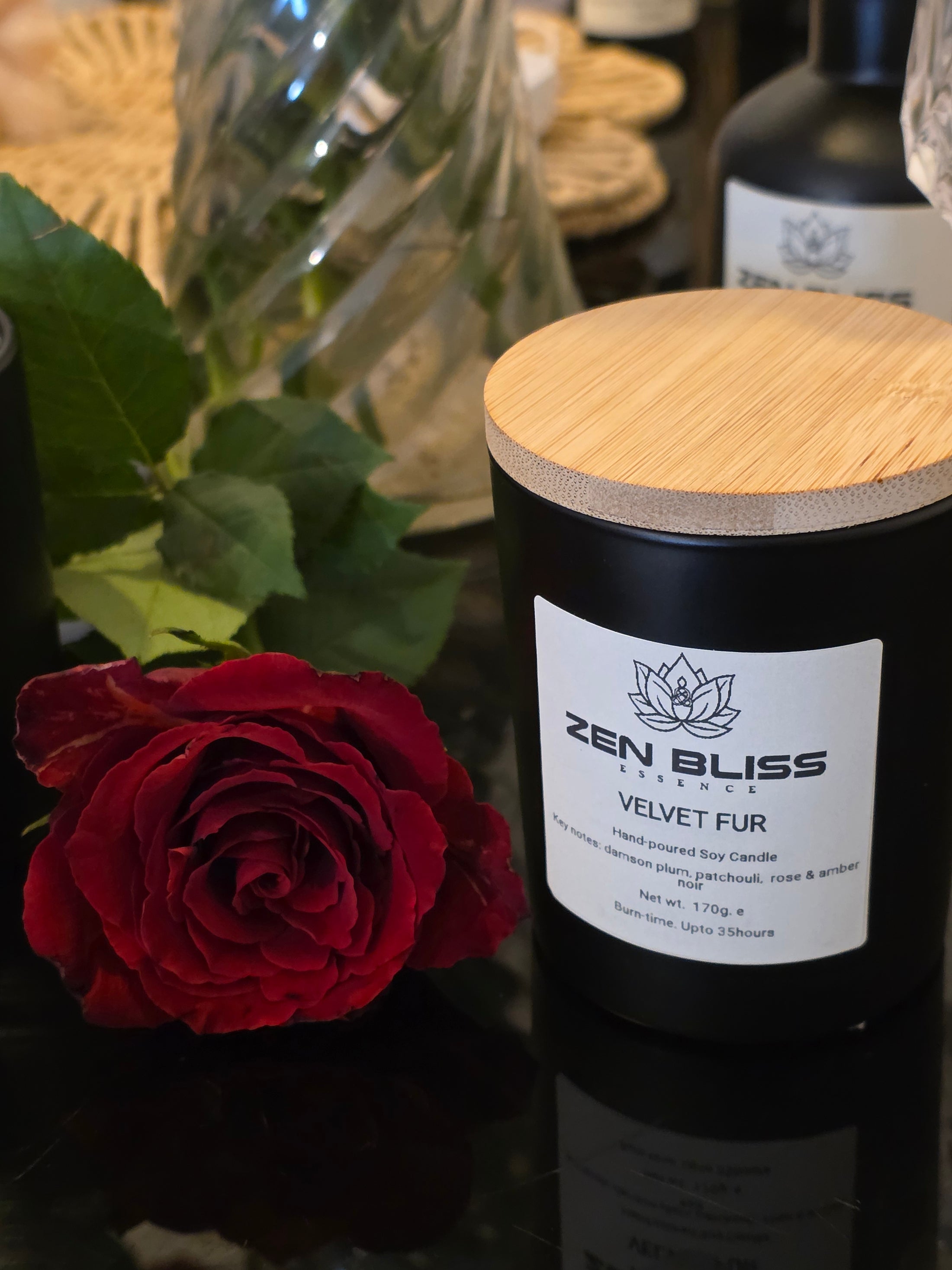 Velvet Fur (Damson Plum, Rose, Patchouli & Amber Noir hand-poured soy candle, ZenBlissEssence