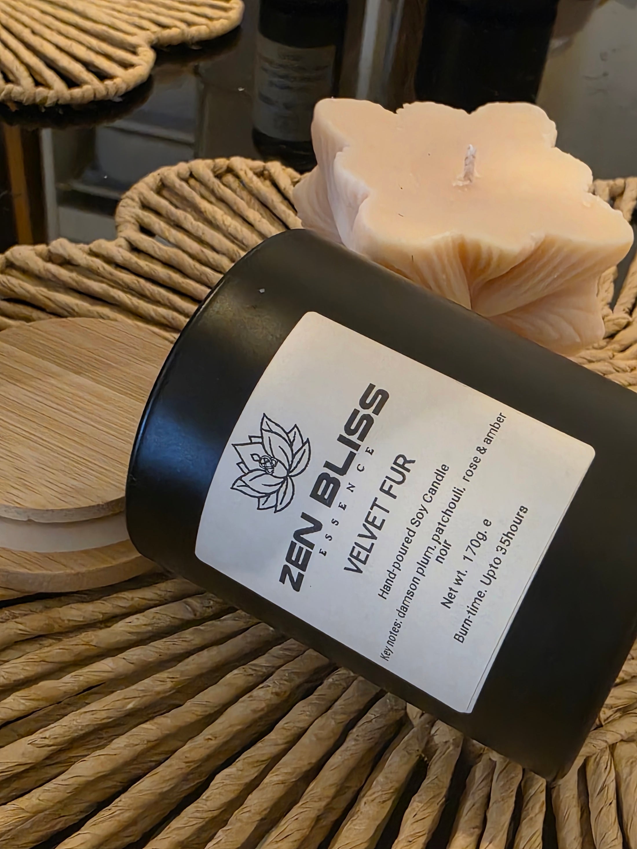 Velvet Fur (Damson Plum, Rose, Patchouli & Amber Noir hand-poured soy candle, ZenBlissEssence