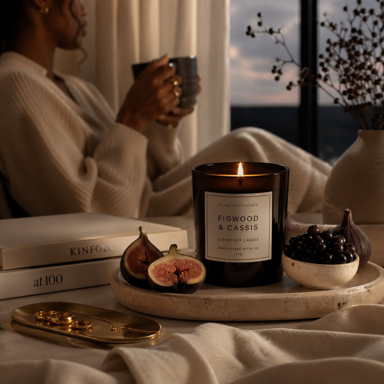 Figwood & Cassis Soy Candle – Luxury Hand-Poured Candle – ZenBlissEssence – UK