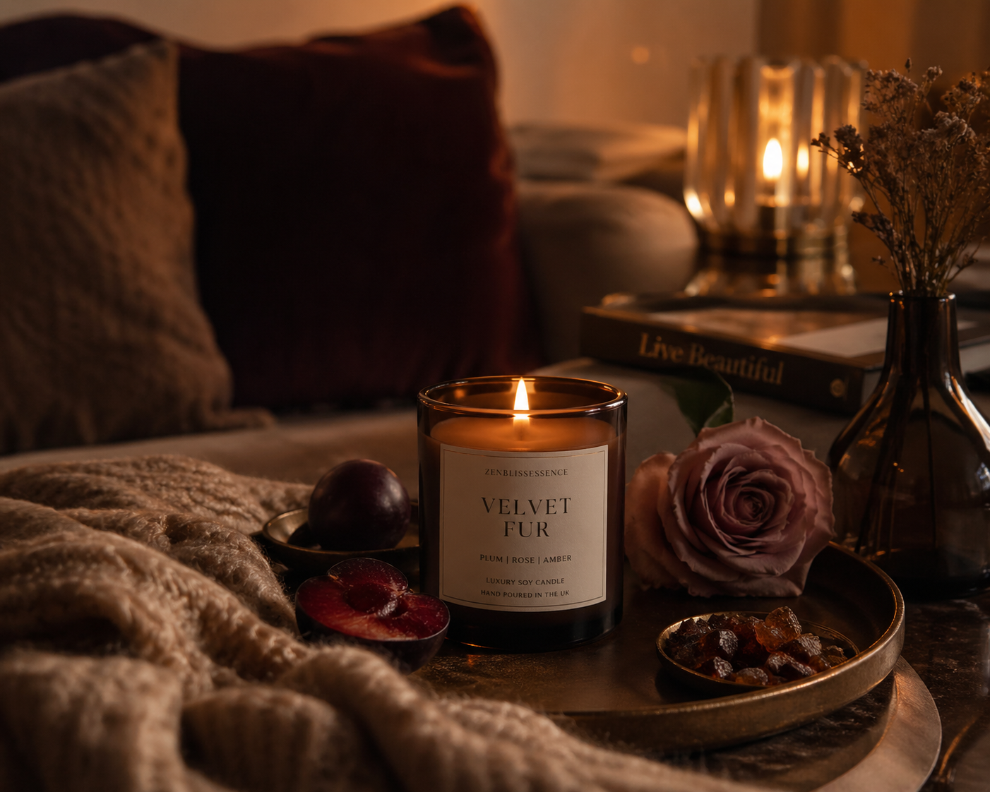 Plum, Rose & Amber soy  Candle (Velvet Fur ) , ZenBlissEssence