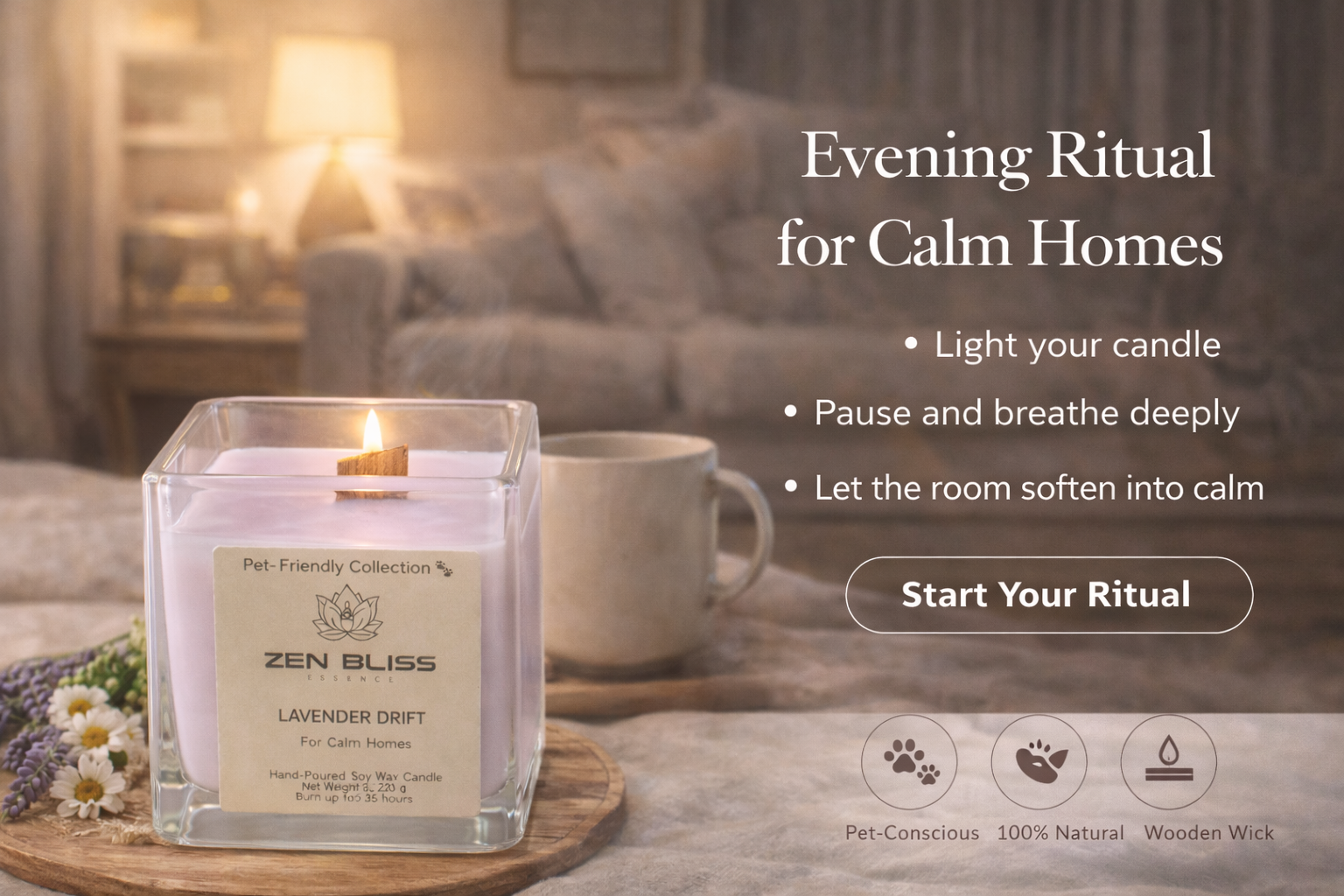 🐾LAVENDER DRIFT — Pet-Friendly Home Organic Candle- ZenBlissEssence, UK, £19.99