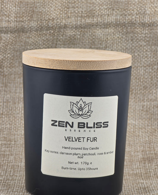 Velvet Fur (Damson Plum, Rose, Patchouli & Amber Noir hand-poured soy candle, ZenBlissEssence