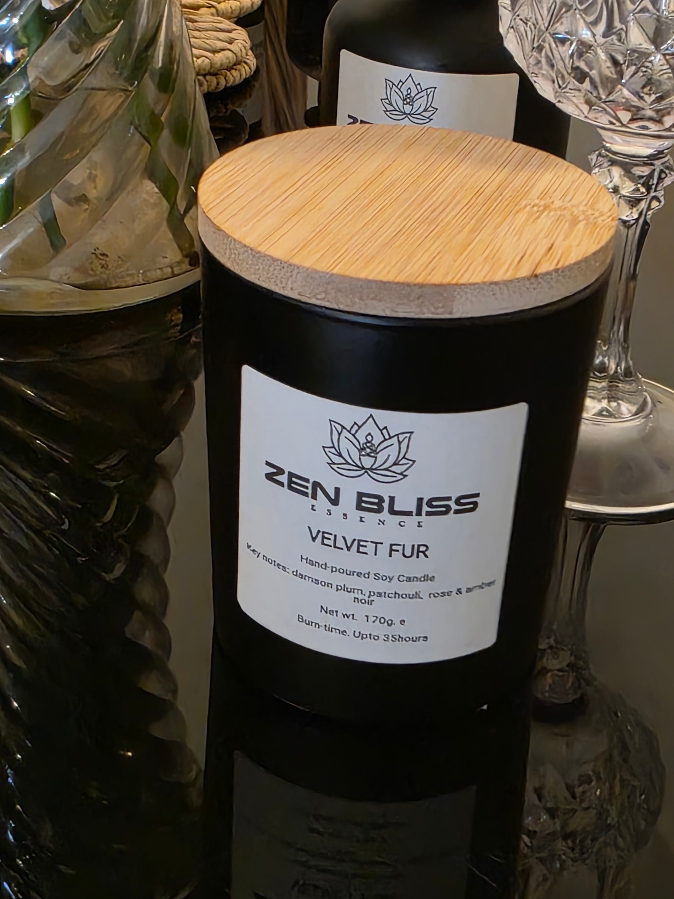 Velvet Fur (Damson Plum, Rose, Patchouli & Amber Noir hand-poured soy candle, ZenBlissEssence